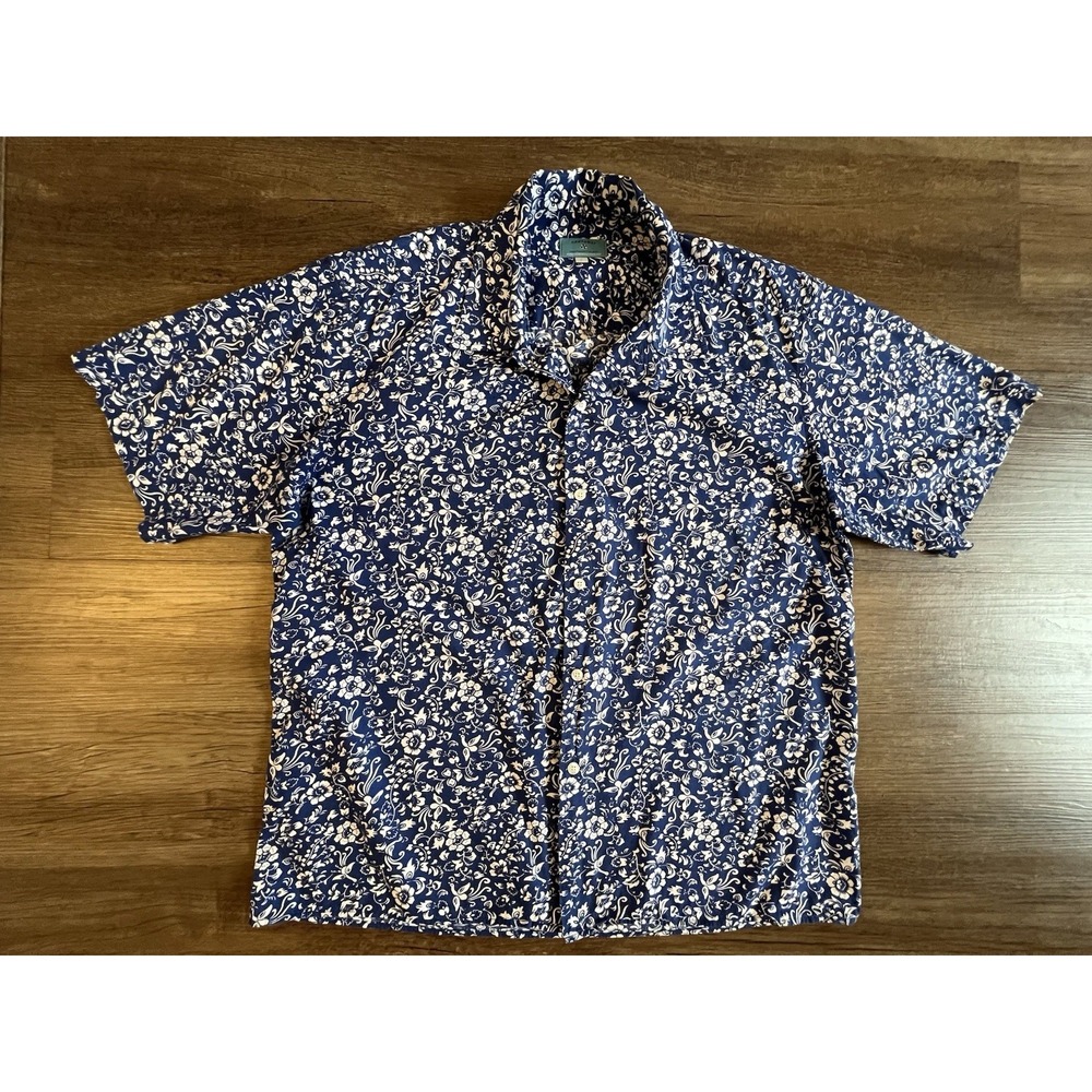 Castaway Nantucket‎ Island Shirt Floral Blue Short Sleeve Casual Button Up E8